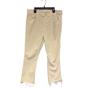 Mother The Insider Crop Step Fray Jeans Chalk It Up Tan Beige 32 High Rise Slim